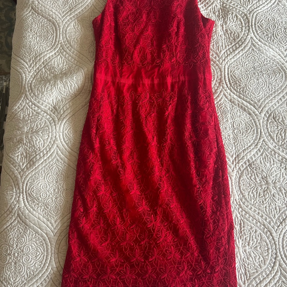 Maggy London Red Lace Midi Dress